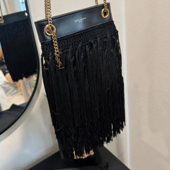 YSL / Saint Laurent Fringe Macramé Bag - Picture 1 of 5